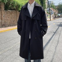 더블코트코디 남자 겹 버튼 바바리 봄 가을외투 와이드 루즈핏 멋진 미드 롱점퍼 3692606318