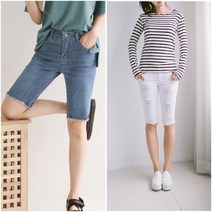 5부 헤짐 스키니 블랙 화이트 찢청 흰반바지