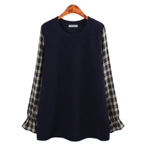 허밍퍼플 여성용 4966-HS 헤링본 소매 체크 빅사이즈 세련미 소매 벌룬 라운드 세련미 단정한 여자 옷 날씬핏 예쁜 여성의류