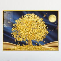 아트블루 부자되는 황금 코인 나무 그림 풍수 인테리어 소품 액자, 2번 황금돈나무와 달_청색배경