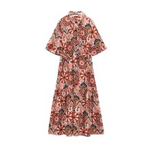 ZA 여름 레이어링 칼라 반소매에 벨트 빈티지 프린트 미적 원피스 5216062