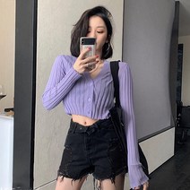 여성 긴팔티 스웨터 크롭 가디건 20대 슬림 니트 가을