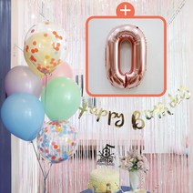파티스토어 생일파티 4종세트 _ 홈파티세트 파티용품세트, 생일파티 4종세트(파스텔)_숫자풍선(로즈골드)_0