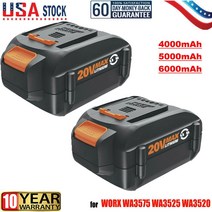 WORX 웍스 WA3525용 1-2팩 20볼트 20V 6.0Ah 최대 리튬 배터리 전동 공구 WA3520, 2x6.0Ah 배터리