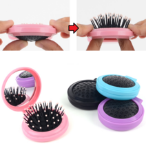접이식 거울빗 휴대용 브러쉬 원형 손거울, 색상, 핑크
