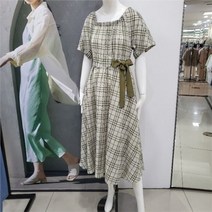 Abfz DP01 시어서커 체크 플레어 원피스 AFW5QO40G