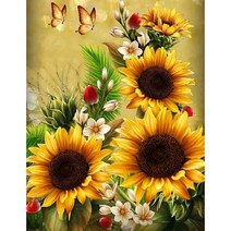 MJS 보석십자수 50x40cm (캔버스형) DIY 세트 MJ8, MJ18 금빛해바라기와 나비