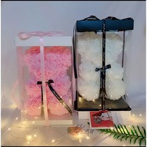 [레터링+케이스+LED조명] 로즈베어 장미곰 장미곰돌이 이벤트꽃 장미꽃인형 프로포즈 발렌타인데이 화이트데이 빼빼로데이 특별한날 결혼 입학식 졸업식 기념일 크리스마스 선물_쯔야코드, 리본베어-피치[생일레터링+선물케이스+LED조명]