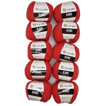 얀아트 진스 YarnArt Jeans 10개입 50g 뜨개질 초보용 대용량 콘사 울 플레인 면사 아크릴 레드 26