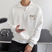 꼰스 시바견 자수 오버핏 아노락 반집업 맨투맨