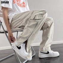 DFMEI 카키 카고 팬츠 남가을 얇은 일자 보드 팬츠 아메리칸 빈티지 캐주얼 팬츠 하이 스트리트 남풍