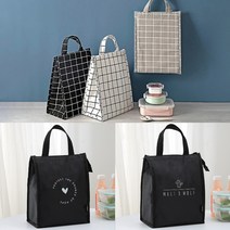 루나버블 핸드 보냉백 6종 지퍼형 벨크로형 도시락 마트 시장 소풍 피크닉 마켓 방수 쿨러 보온 아이스 가방, 벨크로형-블랙체크