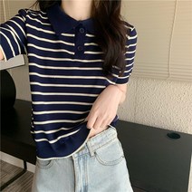 DFMEI.니트 반팔이에요.Knit short-sleeved.--블랙&화이트 스트라이프 반팔 니트 여 여름 슬림하고 시크한 상의입니다.