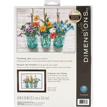 Dimensions 70-35378 메이슨 병에 든 꽃 십자수 키트 14카운트 화이트 아이다 천 35.6 x 25.4cm(14인치 10인치), Flowers
