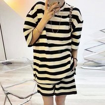 메이킹유 반팔티세트 밴딩팬츠세트 스트라이프 단가라 루즈핏 2307이지드세트