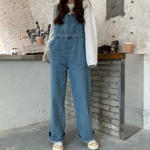 여성 멜빵 청바지 통바지 오버롤 포켓 와이드데님바지