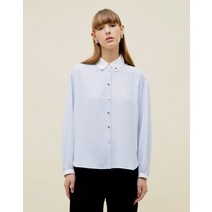 22FW [HAZZYS THE H]블루 카라 배색 폴리 셔링 블라우스 HSSH2D909B1