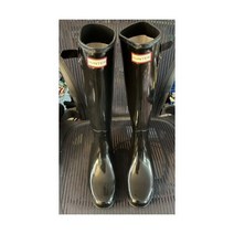 헌터 레인부츠 New In Box HUNTER WOMENS ORIGINAL TALL WELLINGTON Gloss Black RAIN BOOT Size 10