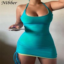 호피원피스 여름 비치 휴양지 레오파드 원피스 니버 단색 드로스트링 랩 드레스 여성 슬링 민소매 홀터 바디콘 기본 미니