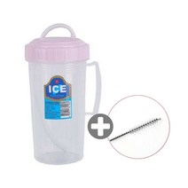 덕신 손잡이빨대컵 400ml 병원물컵 빨대물병 환자용 PP빨대 역류방지 [빨대세척솔 증정], 핑크