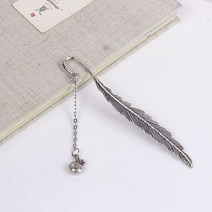 앤썸 누눅 빈티지 깃털 금속 책갈피 + 종이봉투세트, 실버돈주머니