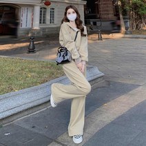 여성 팬츠 슬림핏 세트 후드 와이드 캐주얼 패션 트레이닝