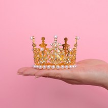 메리팡 진주티아라왕관 소형 대형 브라이덜샤워 파티 셀프 웨딩소품 케이크왕관, 골드(소형)