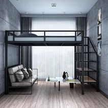 어른2층침대 성인3층 침대 블랙 계단형 벙커 베드, 1500x2000높이2.1m 35cm가드레일