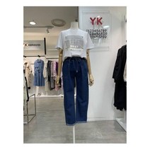 [YK] W몰 레터링 진주 포인트 기본티셔츠 Y212N511