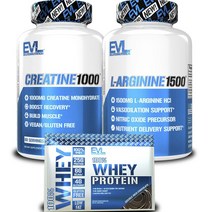 EVLUTIONNUTRITION 크레아틴1000 베지 캡슐 60개입 + L-아르기닌1500 캡슐 50개입 + 웨이 프로틴 더블 리치 초콜릿 맛 396.9g, 1개