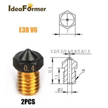 분무기 고익 고압 3D 프린터 V6/MK M6 스레드 황동 PTFE 노즐 1.75mm 필라멘트 E3D 핫엔드 압출기용 0.2/0.3/0.4/0.5/0.6/0.8/1.0mm 1/, 0.6mm, 2pcs V6