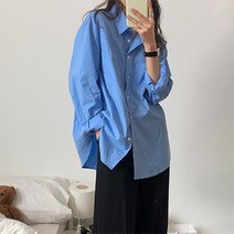 가혜상점 빅사이즈 소라색 하늘색 구김없는 바스락 무지 긴팔셔츠 오버핏 카라 남방