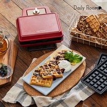 데일리룸 와플&샌드위치 메이커 그릴 붕어빵 제조기 4종 플레이트, 레드 3종 플레이트 세트
