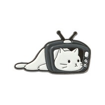 크리 에이 티브 재미 텔레비전 동물 에나멜 브로치 블랙 화이트 고양이 북극곰 휴지통 수 귀여운 합금 핀 배지 간단한 레트로 쥬얼리, 스타일 - 1