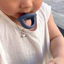 화이트 테디베어 미아방지 목걸이, 41cm, 납작체인