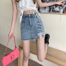 얼굴스팀기 페이스스티머 미스트기 피부관리기 핫걸 레이스 업 스플릿 데님 스커트 여성 디자인 센스 틈새, 04 XL_01 Blue