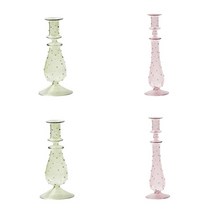 4x 유리 캔들 홀더 스탠드 촛대 장식 식사 크리스마스 핑크 + 그린, 핑크+그린