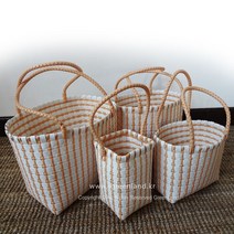 인도네시아 4P Pvc 바구니 패션바구니 빨대바구니 피크닉 미니빨대백