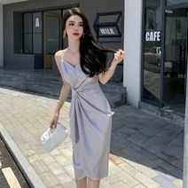 끈나시 원피스 새틴 햅번룩 슬림핏 미니멀 디자인
