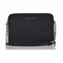 마이클코어스 Michael Kors 제트 세트 아이템 라지 이스트 웨스트 사피아노 가죽 크로스 바디 블랙/실버, Black/Silver