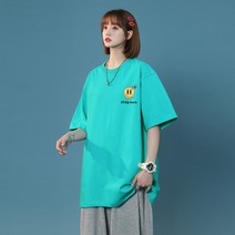박시반팔티 중성풍 개선함 T202P2 8 바둑판 칸 웃는얼굴 t셔츠 여성 와이드 루즈핏 0VERSIZE 4993991875