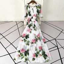 플라워 쉬폰 반팔 외출용 바캉스 원피스 플러스 사이즈 바닥 길이 드레스 boho 해변 여름 새로운 여성의 장미 꽃 프린트 캐주얼 파티 휴일 탄성 밴드 드레스