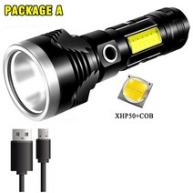 2021 새로운 슈퍼 강력한 LED XHP50 전술 토치 USB 충전식 내장 배터리 램프 울트라 밝은 랜턴 캠핑, 패키지 A, 협력사