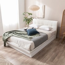 젠티스 메이 평상형 PU가죽(매트리스포함) 침대세트 퀸사이즈, 화이트, 프레임+참숯독립 20T CL라텍스매트리스