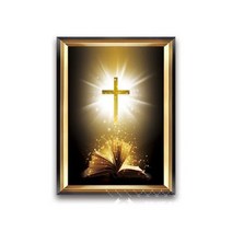 교회 기독교 성경책 빛나는 십자가 종교 보석십자수 원형비즈, 50x70cm