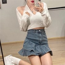 여성 여름 미니 프릴 청 스커트