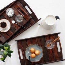 카페 고급 원목 손잡이 사각 쟁반 인테리어 우드 트레이 베이커리 서빙 다과 식당