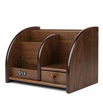 Flexzion Wooden Desk Organizer w/Drawers - Classic Wood Desktop Tabletop Sorter Shelf Rack Cherry Br, 1
