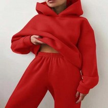 드라이슈트 웻슈트 여성용 운동복 따뜻한 후드 오버사이즈 단색 캐주얼 긴 바지 가을 겨울, 50.Red - M