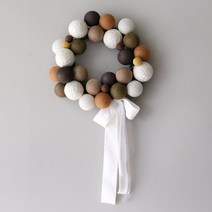 코튼볼 & 양모볼 LED 조명 리스, 모노그레이